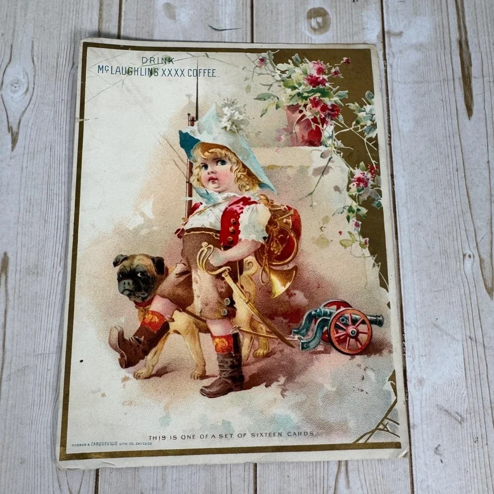 Antique 1890 McLaughlin's XXXX Coffee Trade Card Shober &‎ Carqueville Ad